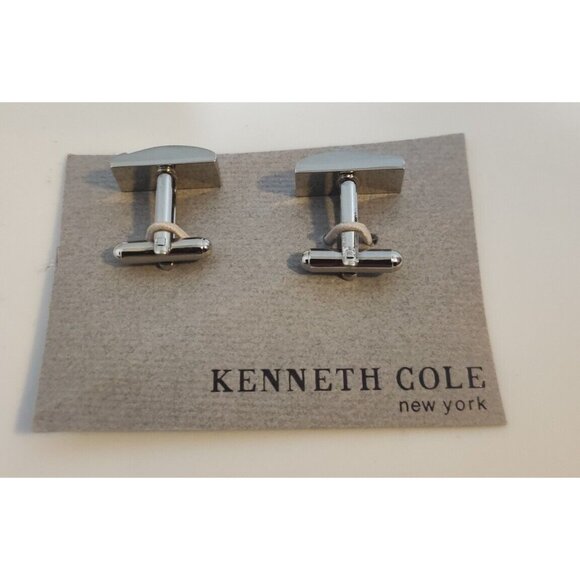 Kenneth Cole New York Cufflinks Rectangular Simplistic Classic Chrome Finish - Picture 4 of 9